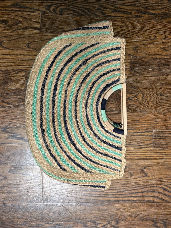 Shiraleah Handbags - Shiraleah Straw Semi-Circle Clutch with Navy and Mint Stripes
